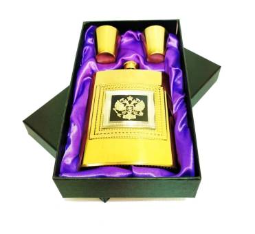 Подарочный набор GOLD Фляжка + 2 стопки (8 OZ)