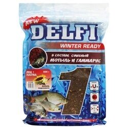 Прикормка зимняя увлажненная DELFI ICE Ready (лещ + плотва; ваниль + подсолнух, коричневая, 500 г)