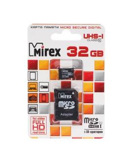 Карта памяти Micro-SD MIREX 32Gb class 10 (+SD адаптер)