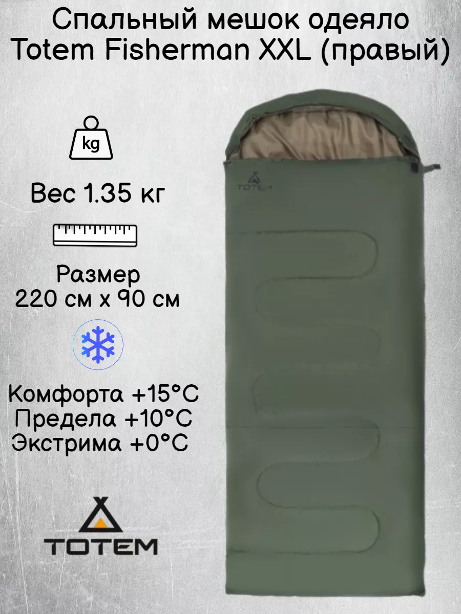 СПАЛЬНЫЙ МЕШОК состегивающийся Fisherman XXL/правый "Totem"