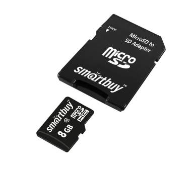 Карта памяти Micro-SD Smartbuy 8Gb class 10 (+SD адаптер)