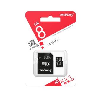 Карта памяти Micro-SD Smartbuy 8Gb class 10 (+SD адаптер)