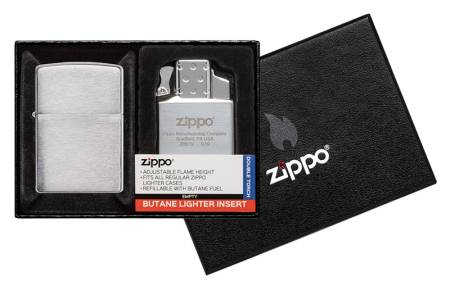 НАБОР подарочный Zippo зажигалка Brushed Chrome и газовый вставной блок с двойным пламенем 200-082950