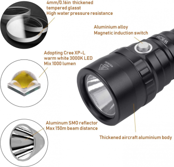ФОНАРЬ для дайвинга WK20 со светодиодом Cree XP-L 3000k "Wurkkos"