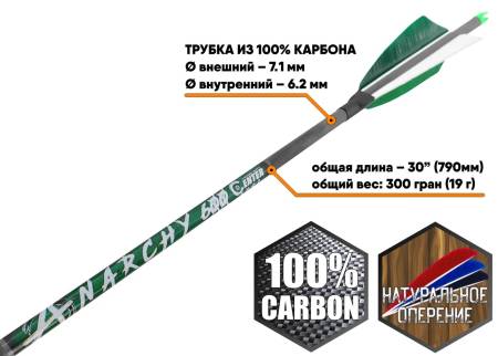 СТРЕЛА лучная карбон Anarchy 600 натуральное оперение 4"