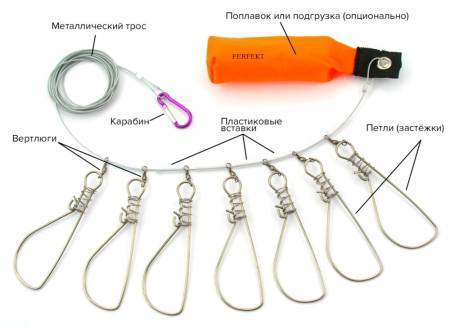 КУКАН рыболовный на 10 карабинов с поплавком в сумке