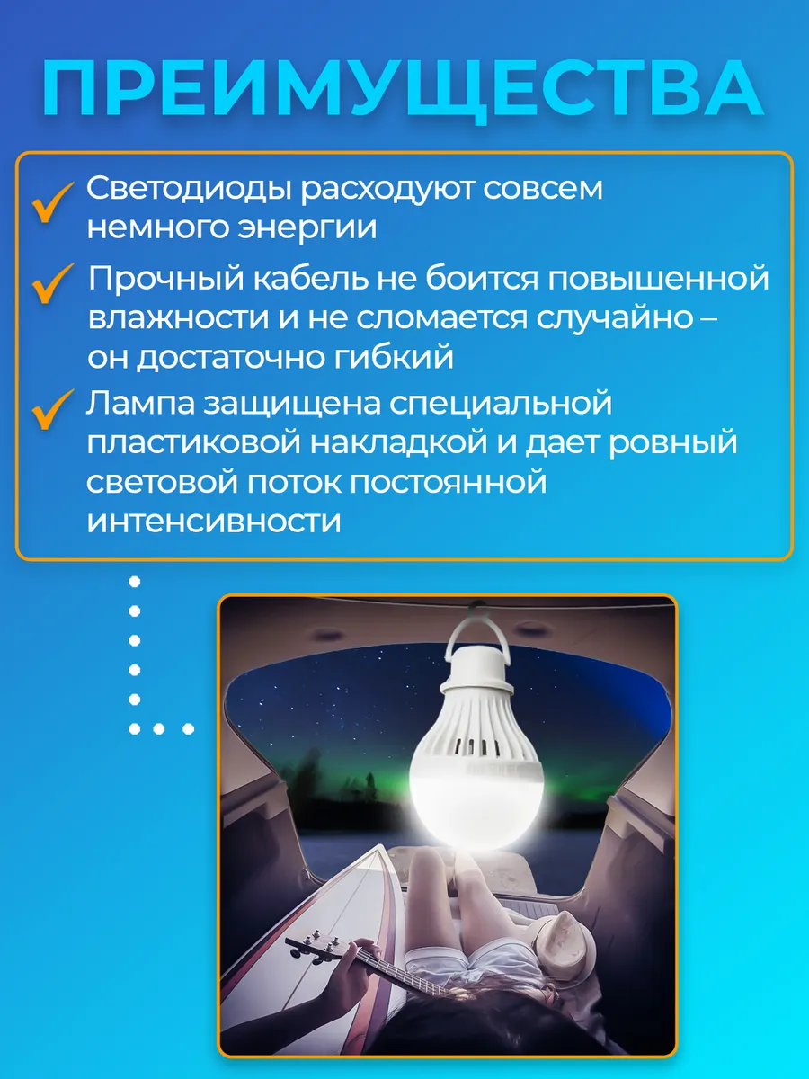 ЛАМПА светодиодная USB 6000К с проводом и креплением (7 Вт)
