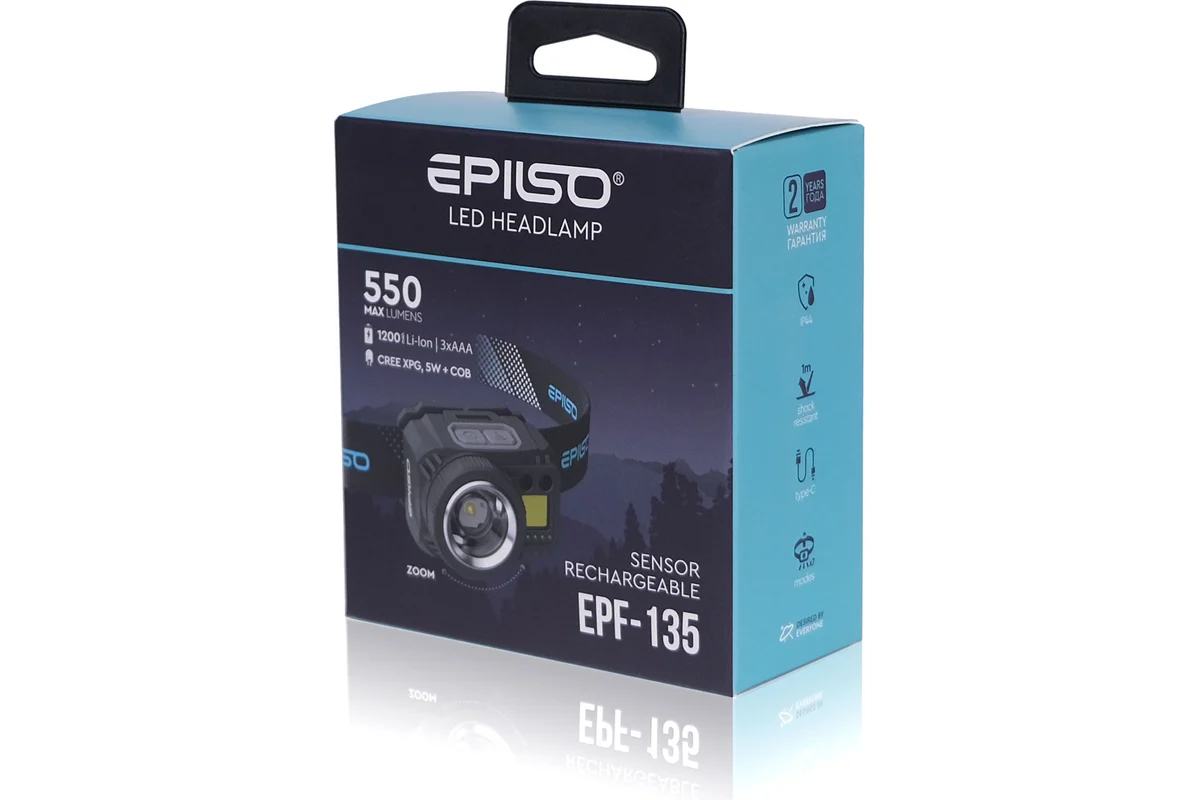 ФОНАРЬ налобный Epilso CREE XPG 5W+COB 550 Lm EPF-135