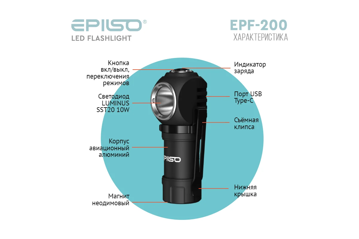 ФОНАРЬ ручной/налобный Epilso LUMINUS SST20 10W 500 Lm EPF-200