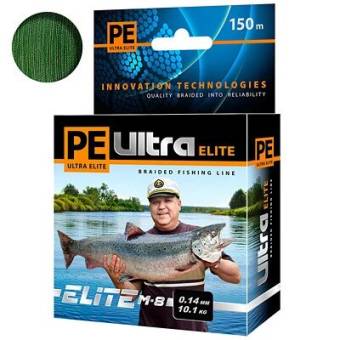 ЛЕСКА плетёная PE ULTRA ELITE M-8 DARK GREEN 150m, 0.14mm, 10.10kg. "Aqua"
